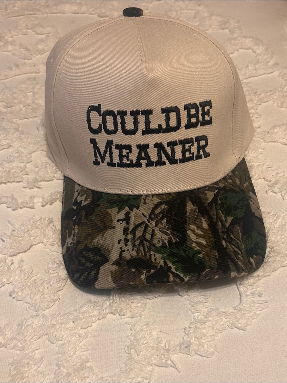 Zenana Outfitters Beige Trucker Hat with Camouflage Brim